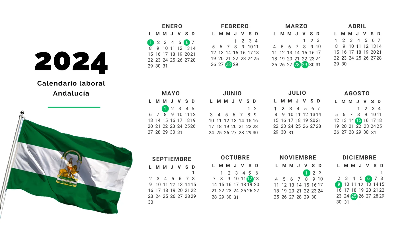 Calendario laboral de 2024 en Andalucía: todos los días festivos y puentes Calendario laboral de 2024 en Andalucía: todos los días festivos y puentes