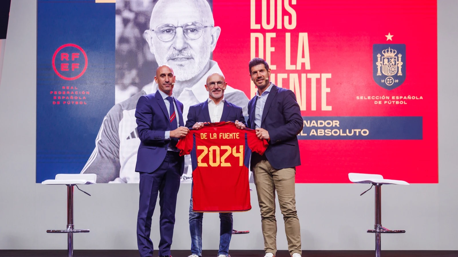 Luis Rubiales, Luis de la Fuente y Albert Luque