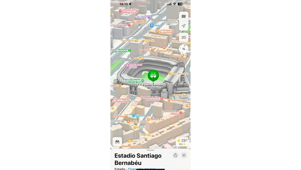 El Santiago Bernabéu en los mapas de Apple