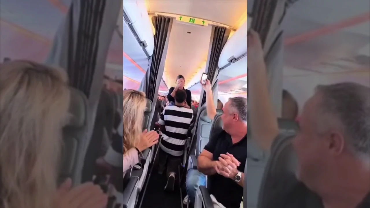 Un pasajero le pide matrimonio en pleno vuelo a su novia azafata y esta es la reacci&oacute;n