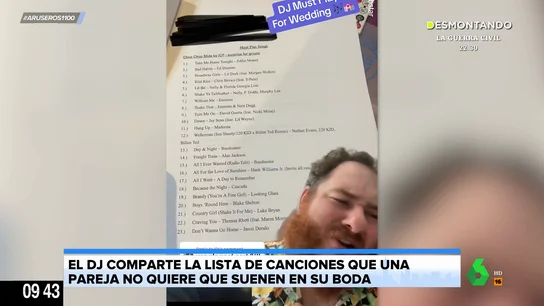Unos novios le dan al DJ de su boda la lista de canciones que no quieren que suenen bajo ningún concepto Unos novios le dan al DJ de su boda la lista de canciones que no quieren que suenen bajo ningún concepto