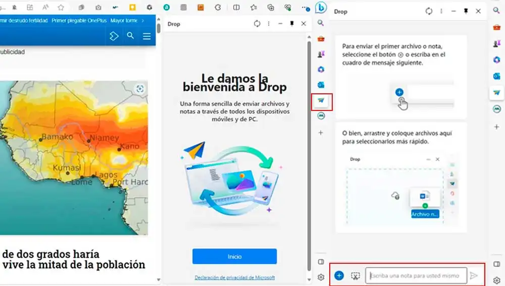 Así es Drop en Microsoft Edge