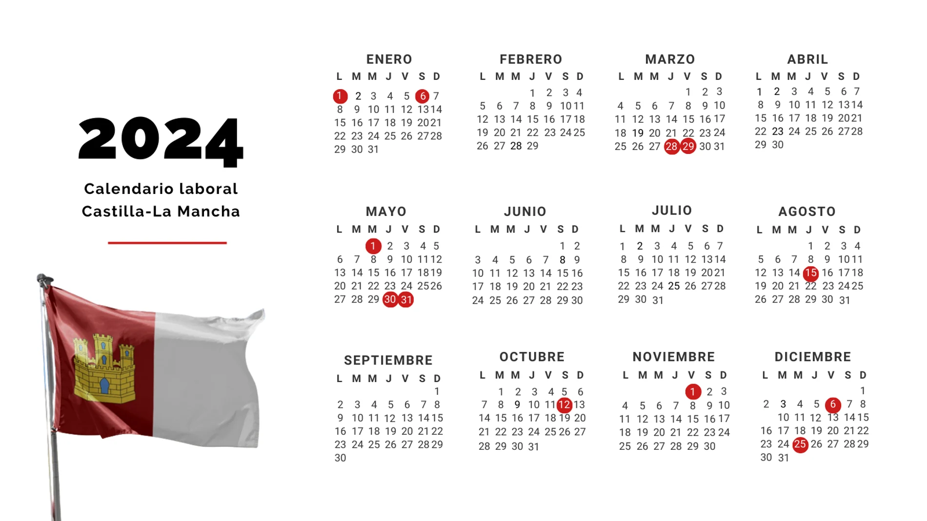 Calendario laboral para Castilla-La Mancha en 2024: todos los festivos del año