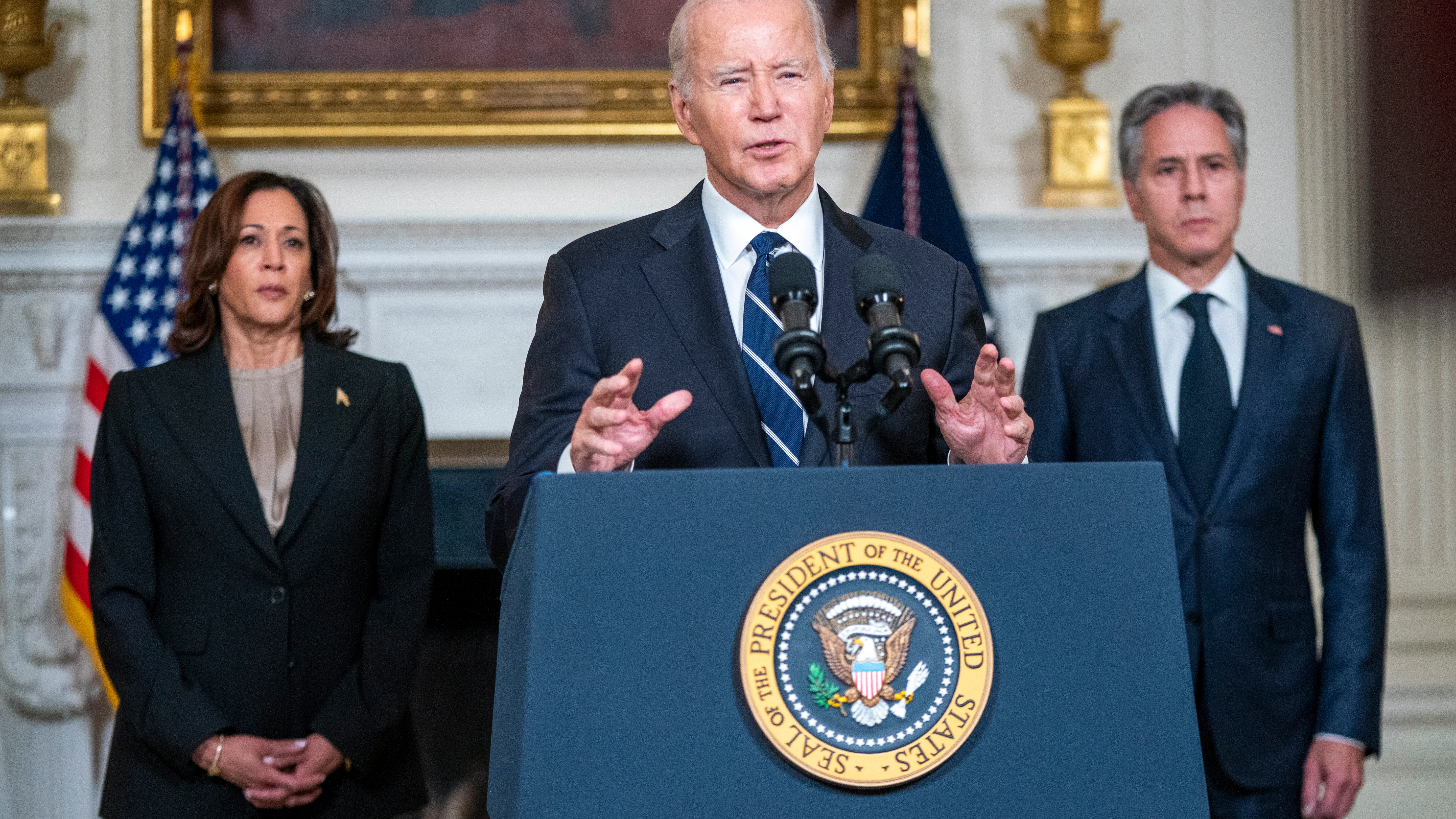 El presidente estadounidense Joe Biden, junto con la vicepresidenta Kamala Harris y el secretario de Estado Antony Blinken. 