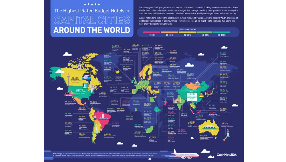 El mapa con los hoteles baratos mejor puntuados del mundo