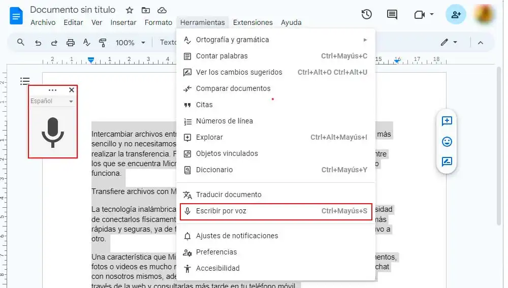 Escribiendo por voz Escribiendo por voz