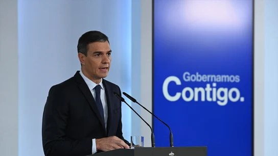 Pedro Sánchez durante su declaración. Pedro Sánchez durante su declaración.
