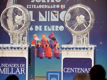 Los bombos, antes de la celebración del Sorteo Extraordinario del Niño, a 6 de enero de 2023, en Madrid (España)