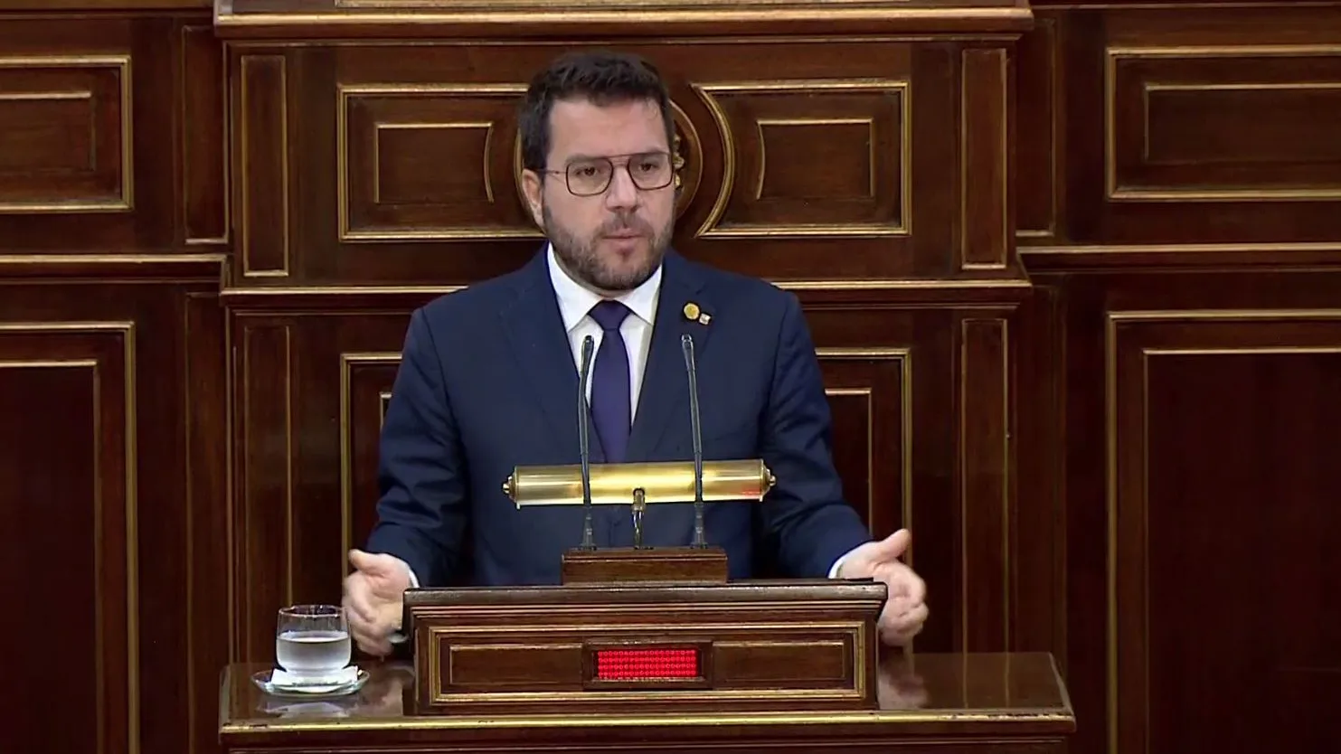 Pere Aragonés, durante su intervención en el Senado