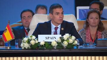 Pedro Sánchez habla en la Cumbre por la Paz celebrada en Egipto