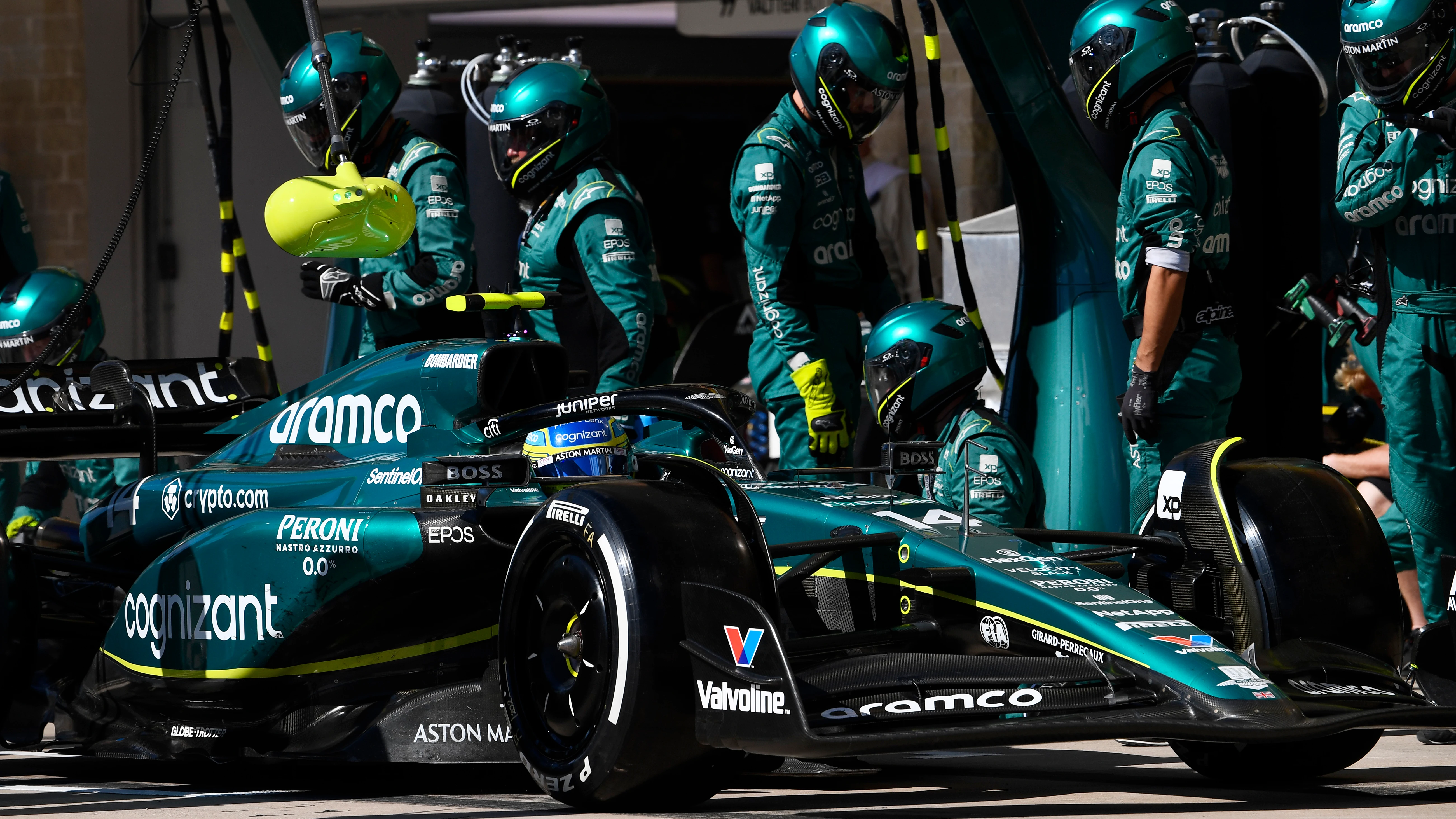 Fernando Alonso en su Aston Martin, GP de EEUU