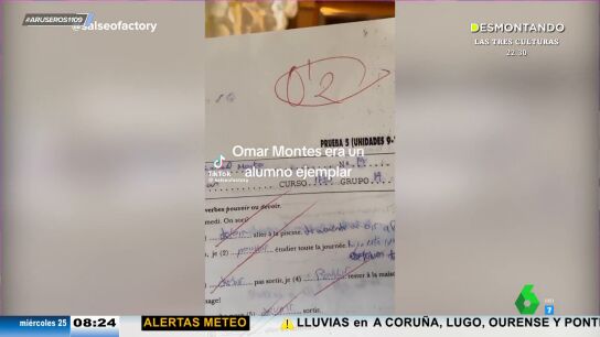 El v&iacute;deo viral de Omar Montes mostrando su nota en un examen de 1&ordm; de la ESO: "Joder, un 0,2, c&oacute;mo se nota que copi&eacute;"