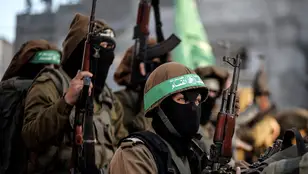Milicianos palestinos de la Brigadas de Al Qassam, el brazo armado de Hamás.