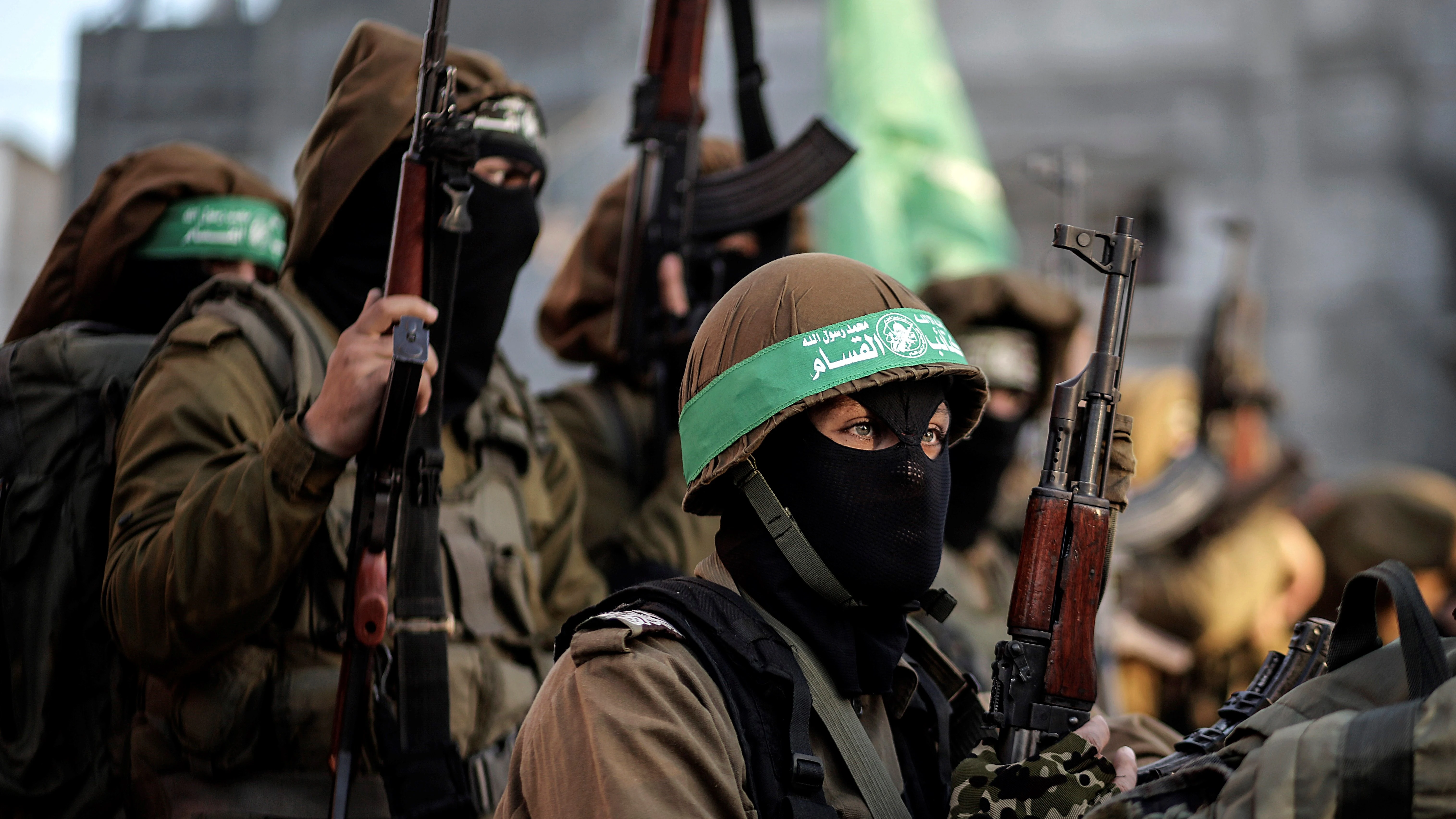 Milicianos palestinos de la Brigadas de Al Qassam, el brazo armado de Hamás.