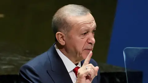 El presidente de Turquía Tayyip Erdogan en una sesión en la Asamblea General 