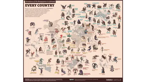 El mapa con la leyenda urbana de cada país del mundo El mapa con la leyenda urbana de cada país del mundo