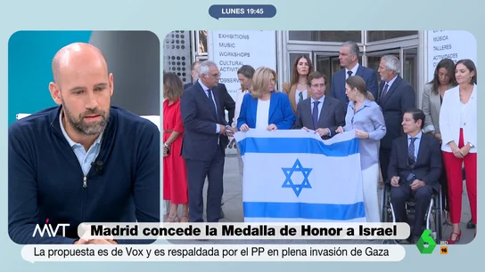 Gonzalo Miró, sobre la Medalla de Honor de Madrid a Israel: Premiar un genocidio demuestra el nivel de esta panda de miserables "Darle algo con tanto honor de parte de todos los madrileños a quien está bombardeando inocentes me parece una barbarie", opina en este vídeo Tania Sánchez sobre la iniciativa de PP y Vox de dar la Medalla de Honor de Madrid a Israel.