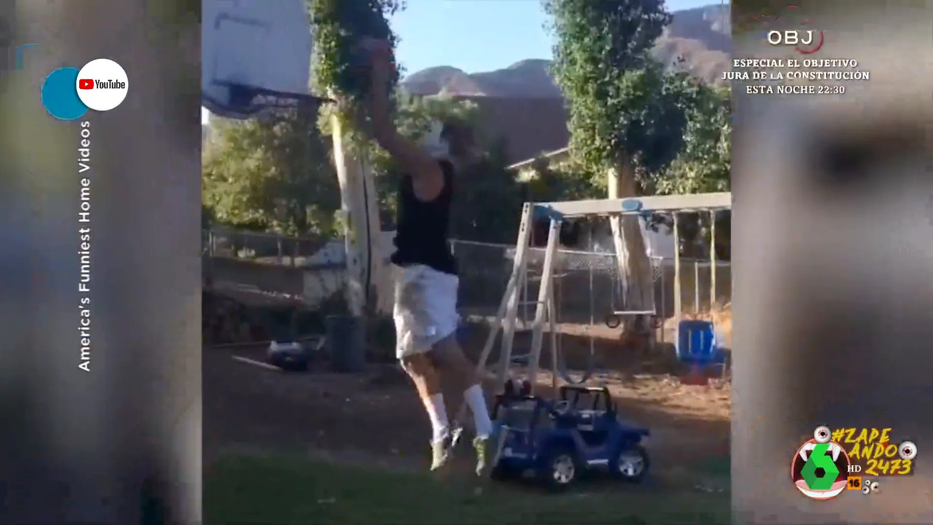 El inesperado desenlace de un chico después de anotar un mate jugando al baloncesto