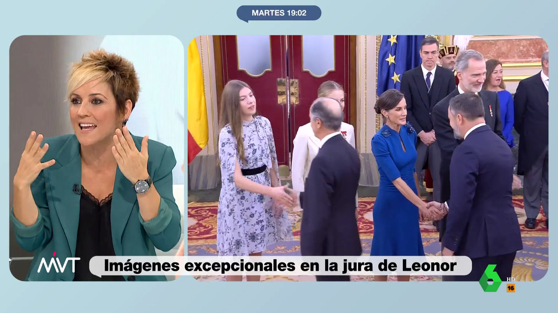 La presentadora de Más Vale Tarde analiza con Iñaki López y Ana Pastor los momentos más curiosos del besamanos posterior a la jura de la Constitución de la princesa Leonor. Su reflexión sobre el saludo de la reina Leticia a Abascal, en este vídeo.