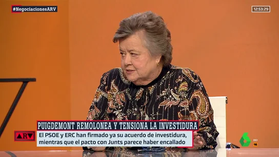 La sindicalista y expolítica Cristina Almeida, en Al Rojo Vivo. ARV Cristina Almeida, tajante: "Estoy a favor de la amnistía, pero lo de Puigdemont es una falta de respeto"