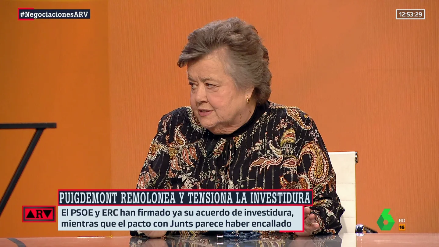 La sindicalista y expolítica Cristina Almeida, en Al Rojo Vivo. ARV Cristina Almeida, tajante: "Estoy a favor de la amnistía, pero lo de Puigdemont es una falta de respeto"