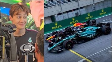 La incrédula reacción de Russell al ver la batalla entre Fernando Alonso y 'Checo' Pérez en Brasil