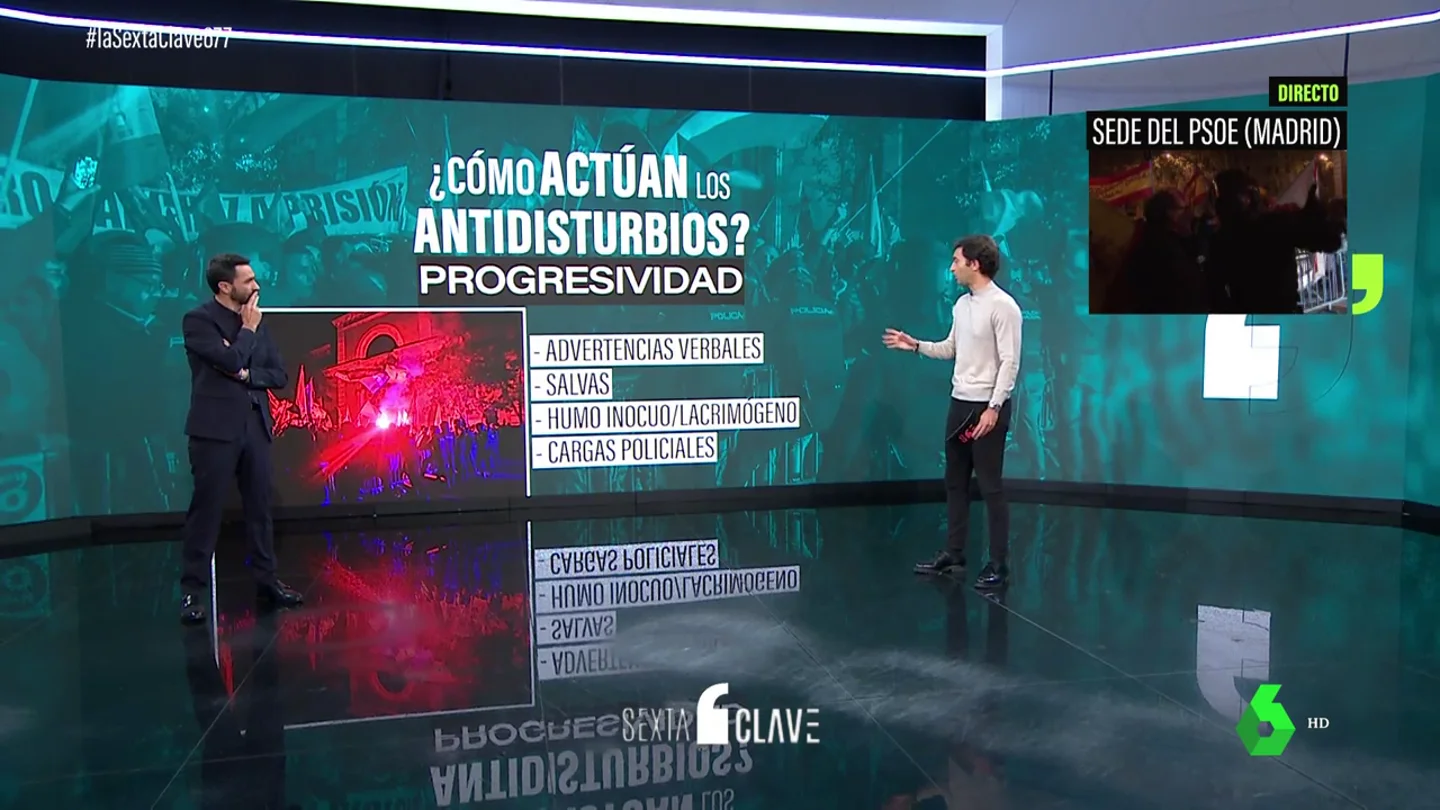 Hasta gas lacrimógeno utilizaron los antidisturbios para frenar a los manifestantes de extrema derecha en la sede del PSOE Hasta gas lacrimógeno utilizaron los antidisturbios para frenar a los manifestantes de extrema derecha en la sede del PSOE