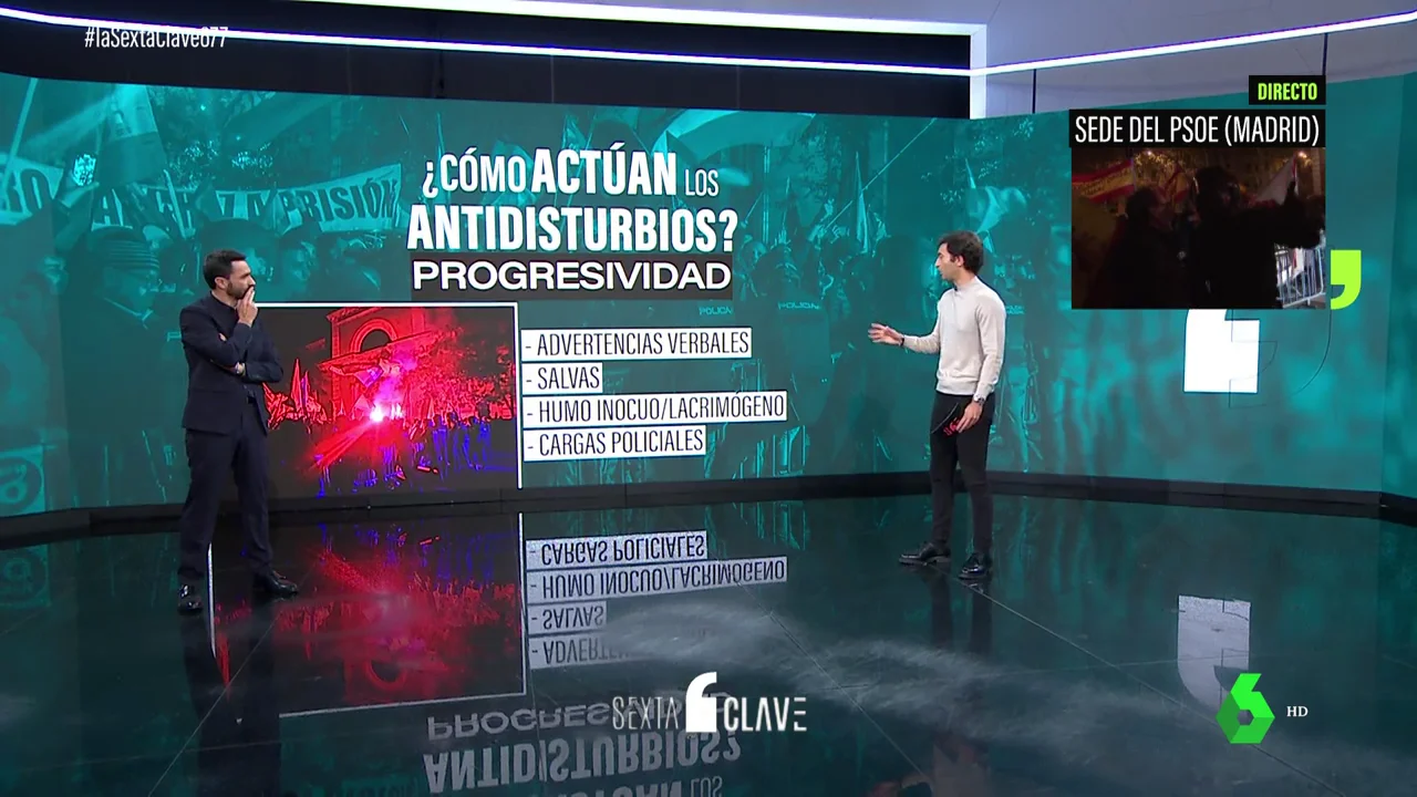 Hasta gas lacrimógeno utilizaron los antidisturbios para frenar a los manifestantes de extrema derecha en la sede del PSOE