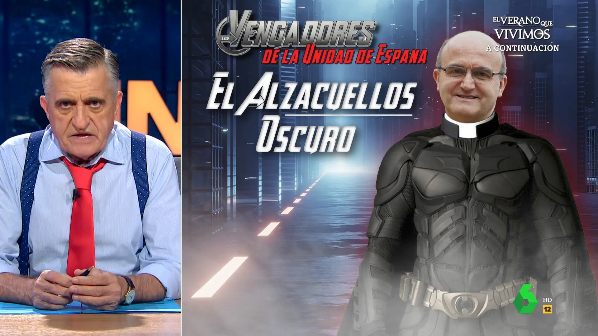 El obispo de Orihuela, José Ignacio Munilla, calificaba de "profundamente inmoral" las negociaciones de la amnistía, motivo por el que Wyoming lo incluye en este vídeo dentro de 'Los Vengadores de la unidad de España' como 'El alzacuellos oscuro'.