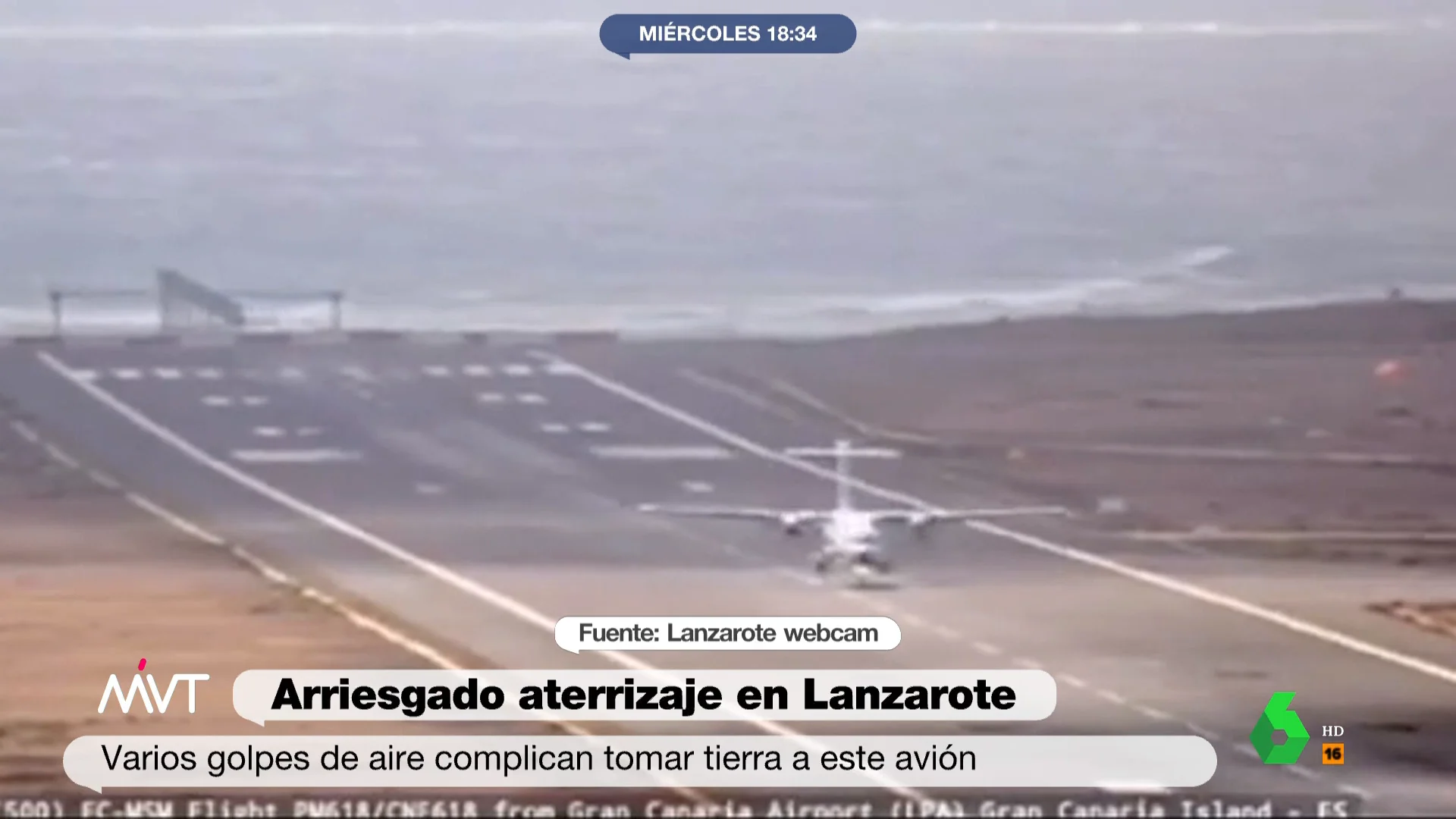 El arriesgado aterrizaje de un avión en Lanzarote 