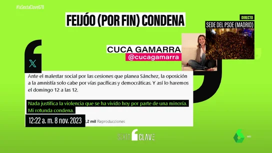 Feijóo tarda dos días en condenar la violencia de las protestas contra el PSOE en Ferraz Feijóo tarda dos días en condenar la violencia de las protestas contra el PSOE en Ferraz