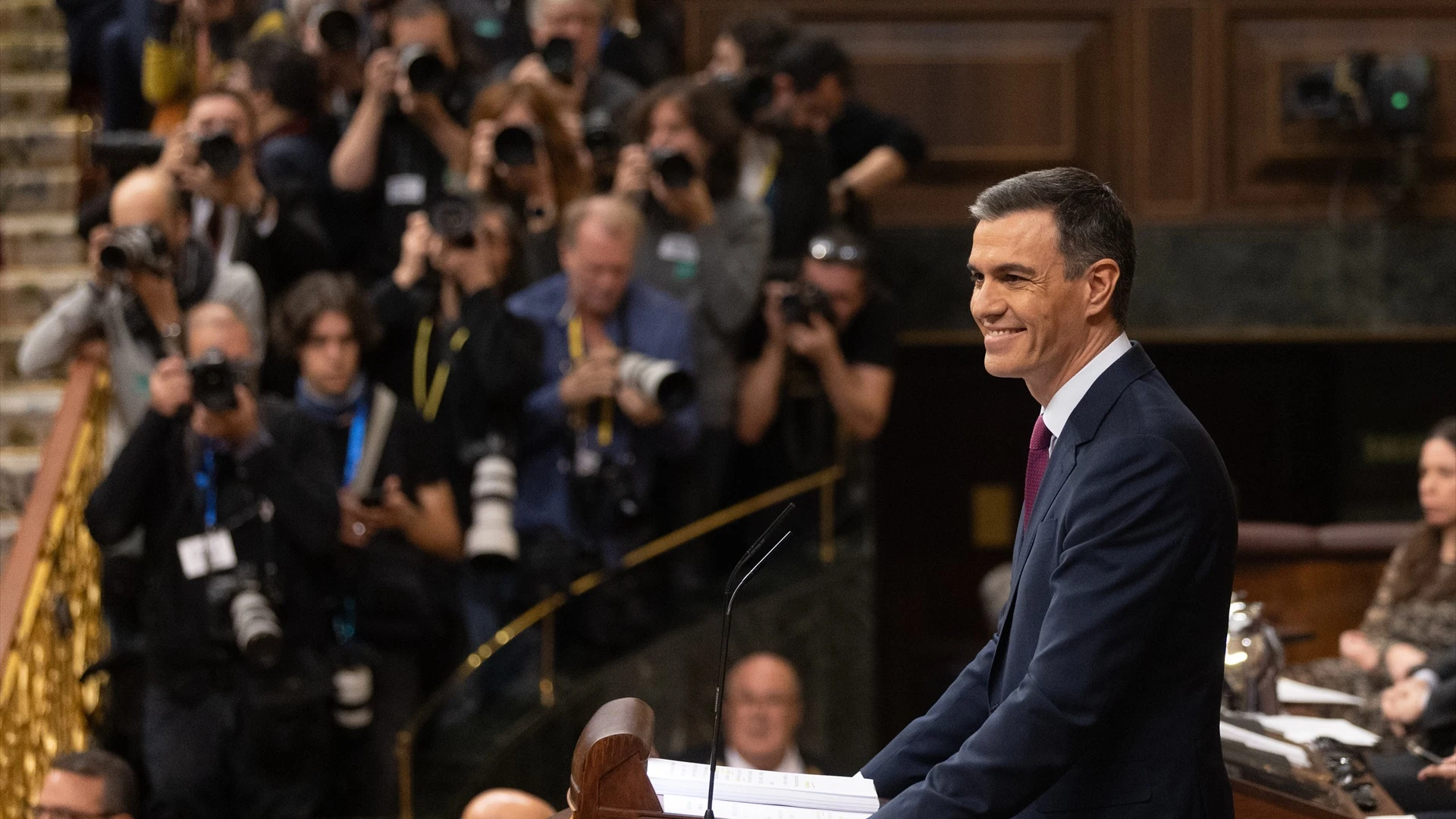 Pedro Sánchez, al inicio de su intervención en la primera sesión del debate de investidura en el Congreso de los Diputados.