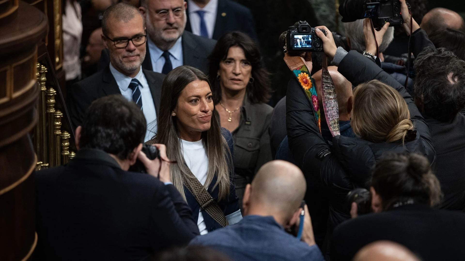 Miriam Nogueras a su llegada al Congreso de los Diputados en la primera sesión de investidura de Sánchez