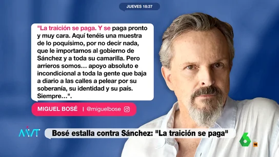 Miguel Bosé arremete contra Pedro Sánchez por sus pactos de investidura: "La traición se paga" Miguel Bosé arremete contra Pedro Sánchez por sus pactos de investidura: "La traición se paga"