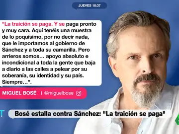 Miguel Bosé arremete contra Pedro Sánchez por sus pactos de investidura: &quot;La traición se paga&quot;