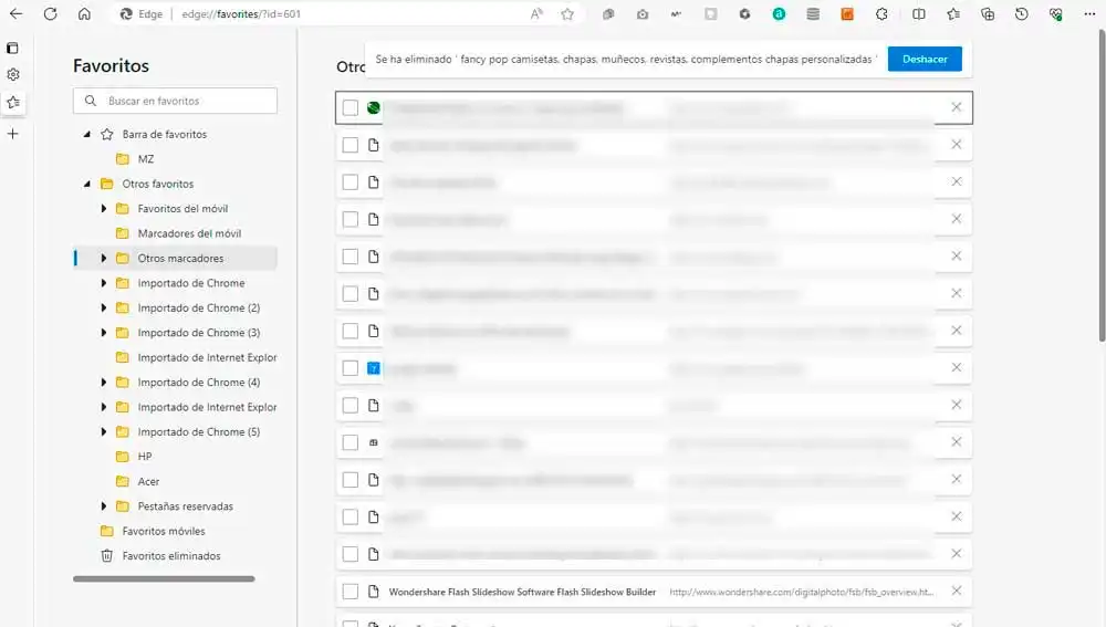 Gestionando los favoritos Gestionando los favoritos
