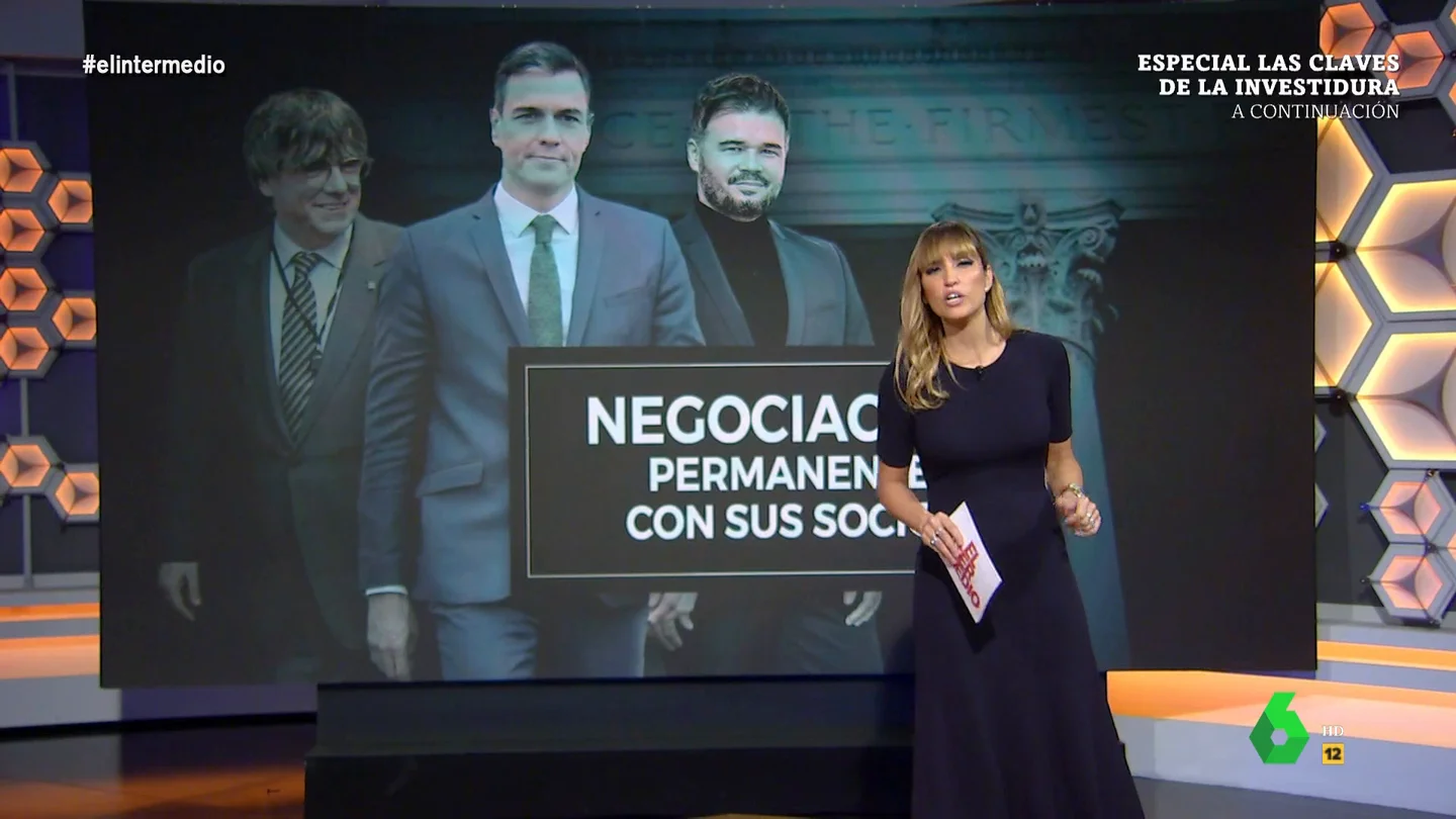 De la negociación con los socios a la oposición: Sandra Sabatés analiza las claves de la próxima legislatura de Pedro Sánchez ¿Qué pasará a partir de ahora tras la investidura de Pedro Sánchez? Sandra Sabatés repasa el calendario inmediato de Pedro Sánchez y analiza las principales claves de cara a la legislatura que se extraen del debate en el Congreso de los Diputados.