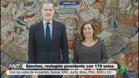La reacción de Cristina Pardo al encuentro entre Armengol y Felipe VI "Entre Gales, la academia militar y que estas gentes están todo el rato en Zarzuela...", comenta Cristina Pardo en este vídeo al ver el encuentro entre la presidenta del Congreso y el rey Felipe VI para comunicarle la investidura de Pedro Sánchez.