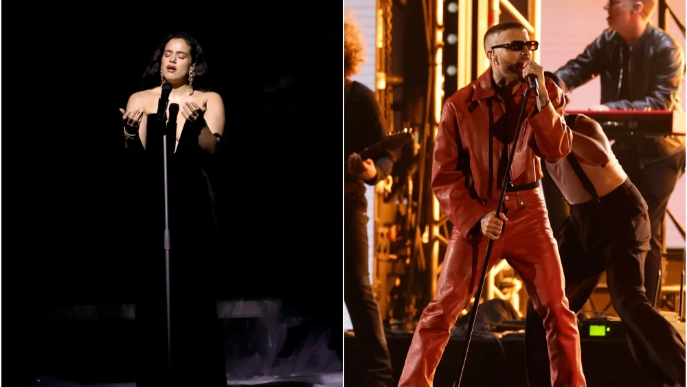 Rosalía y Rauw Alejandro, en sus respectivas actuaciones en los Latin Grammy