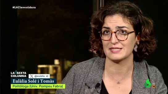 Eulália Solè explica cómo ve el independentismo la amnistía Eulàlia Solè i Tomè, profesora de Ciencia Política en la Universidad Pompeu Fabra, declaró hace unos años su independentismo en laSexta Columna. Hoy admite en este vídeo que, desde entonces, las cosas en Cataluña han cambiado.