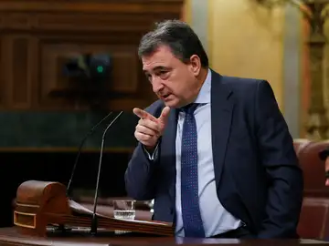 El portavoz del PNV en el Congreso, Aitor Esteban, durante su intervención en el debate de investidura de Pedro Sánchez