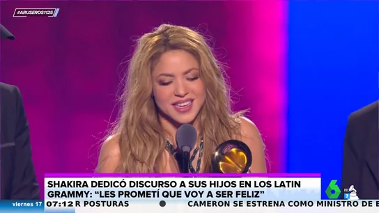 "Les he prometido que voy a ser feliz y que mamá va a reír con toda su risa": Shakira, a sus hijos en los Latin Grammy "Les he prometido que voy a ser feliz y que mamá va a reír con toda su risa": Shakira, a sus hijos en los Latin Grammy
