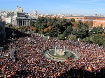 Decenas de miles de manifestantes protestan de nuevo en Madrid en contra de la amnistía con el respaldo de PP y Vox