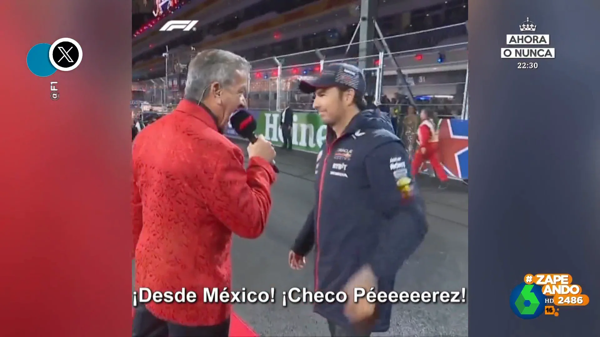 El divertido, e incomodo, momento entre Checo Pérez y un presentador en el GP de Las Vegas