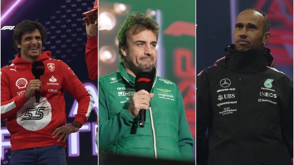 Carlos Sainz, Fernando Alonso y Lewis Hamilton