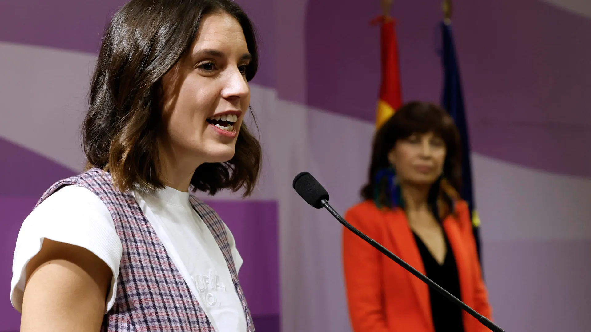 Irene Montero, exministra de Igualdad, en el acto de traspaso de cartera ministerial a Ana Redondo.