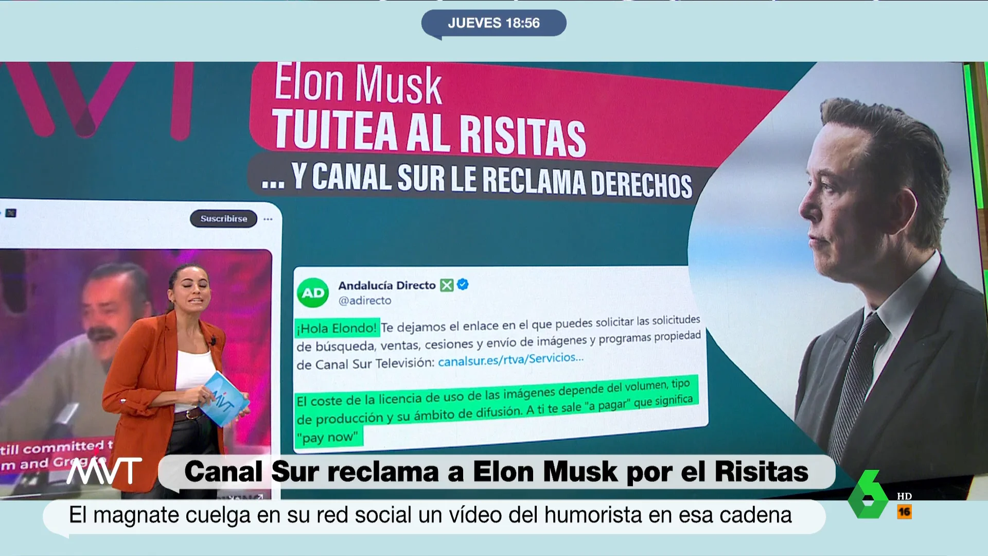 Elon Musk se burla de OpenAI con un vídeo del 'Risitas' y Canal Sur le pide los derechos: "Te sale a pagar"Elon Musk se burla de OpenAI con un vídeo del 'Risitas' y Canal Sur le pide los derechos: "Te sale a pagar"