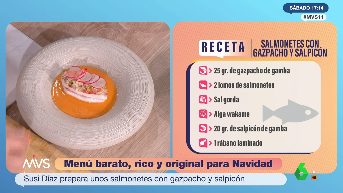 La receta de estrella Michelin de Susi Díaz para 'brillar' en Navidad: salmonetes con gazpacho y salpicón La receta de estrella Michelin de Susi Díaz para 'brillar' en Navidad: salmonetes con gazpacho y salpicón