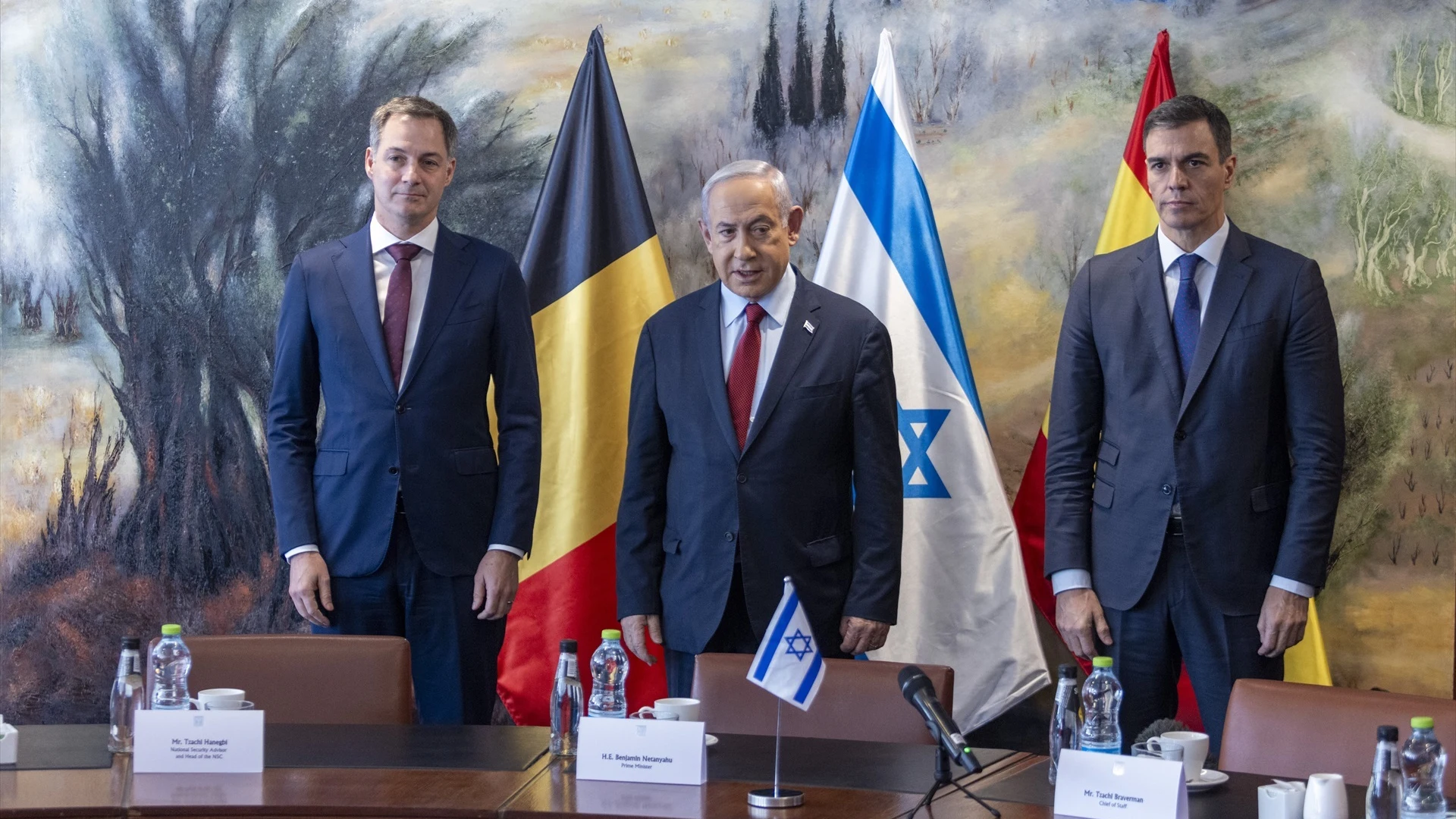 Pedro Sánchez se reúne con Netanyahu y el primer ministro belga, Alexander de Croo, en Israel. 