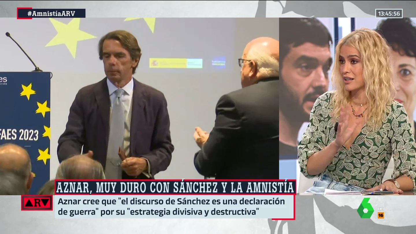 Afra Blanco, tajante ante los ataques de Aznar a Sánchez: "Tiene narices que venga hablando de guerra" Afra Blanco, tajante ante los ataques de Aznar a Sánchez: "Tiene narices que venga hablando de guerra"